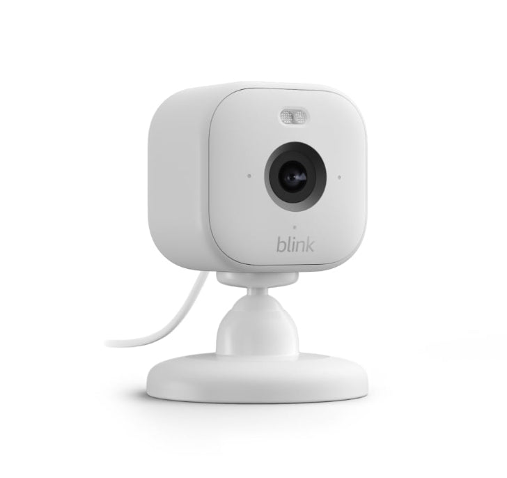 Blink Mini 2 (modelo más reciente), Cámara de seguridad inteligente para el hogar con enchufe, con detección de movimiento, visión nocturna HD a color, luz integrada y compatible con Alexa. (Blanca)