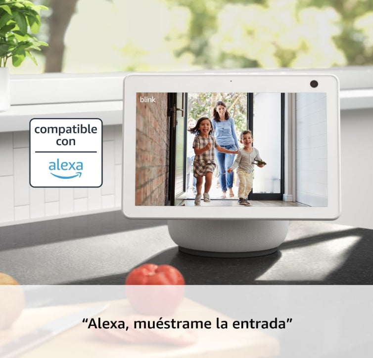 Blink Mini 2 (modelo más reciente), Cámara de seguridad inteligente para el hogar con enchufe, con detección de movimiento, visión nocturna HD a color, luz integrada y compatible con Alexa. (Blanca)