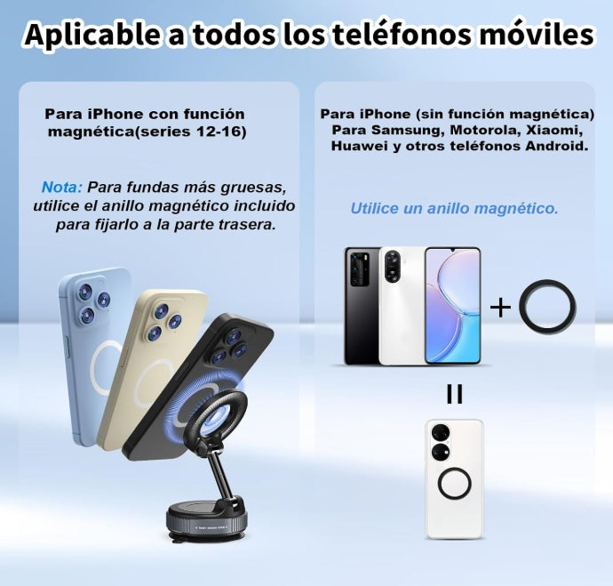 Gahenwo Soporte Magnético para Teléfono Celular, Mini Soporte de Coche con Vacío Adsorción Y Anillo Magnético para Todos iPhone y Android, para Ventana/Pantalla/Cinta de Correr/Espejo/Superficie Lisa