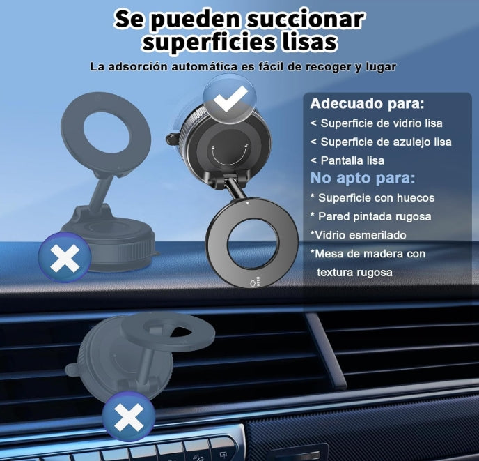 Gahenwo Soporte Magnético para Teléfono Celular, Mini Soporte de Coche con Vacío Adsorción Y Anillo Magnético para Todos iPhone y Android, para Ventana/Pantalla/Cinta de Correr/Espejo/Superficie Lisa