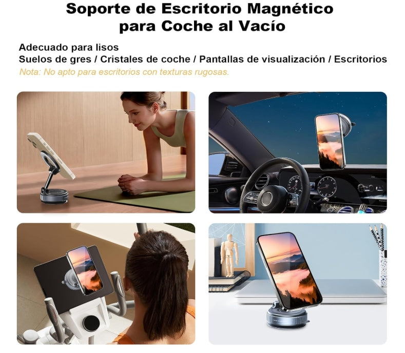 Gahenwo Soporte Magnético para Teléfono Celular, Mini Soporte de Coche con Vacío Adsorción Y Anillo Magnético para Todos iPhone y Android, para Ventana/Pantalla/Cinta de Correr/Espejo/Superficie Lisa