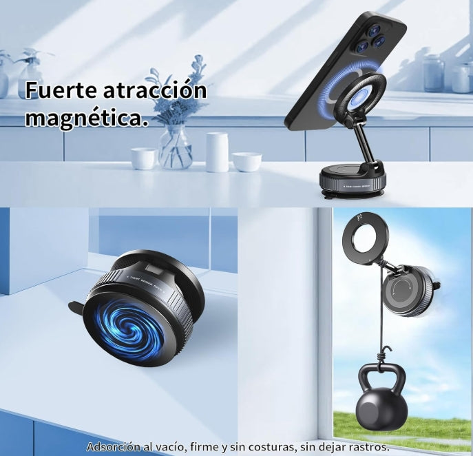 Gahenwo Soporte Magnético para Teléfono Celular, Mini Soporte de Coche con Vacío Adsorción Y Anillo Magnético para Todos iPhone y Android, para Ventana/Pantalla/Cinta de Correr/Espejo/Superficie Lisa
