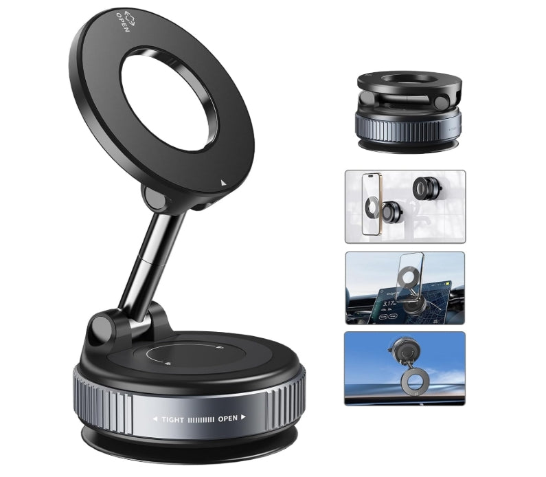 Gahenwo Soporte Magnético para Teléfono Celular, Mini Soporte de Coche con Vacío Adsorción Y Anillo Magnético para Todos iPhone y Android, para Ventana/Pantalla/Cinta de Correr/Espejo/Superficie Lisa
