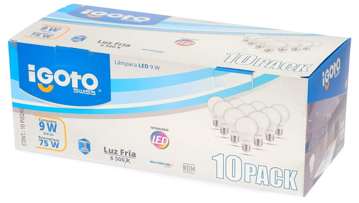iGoto F10P-10109 Pack de 10 Focos Led A60, 9W Luz Fría