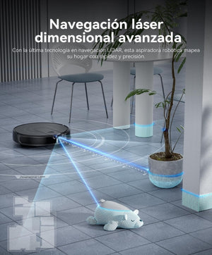 Kewbily Robot Aspirador y Mopa 2 en 1 con Navegación LiDAR, Diseño Delgado, Succión de 9000 Pa, Ideal para Mascotas, Alfombras y Pisos Duros, Mapeo Inteligente por App