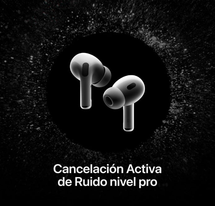 Audífonos inalámbricos AirPods Pro 2 de Apple, audífonos Bluetooth, Cancelación Activa de Ruido, Modo Ambiente, Audio Espacial Personalizado, Sonido de Alta fidelidad, Chip H2, Carga USB-C - Blanco