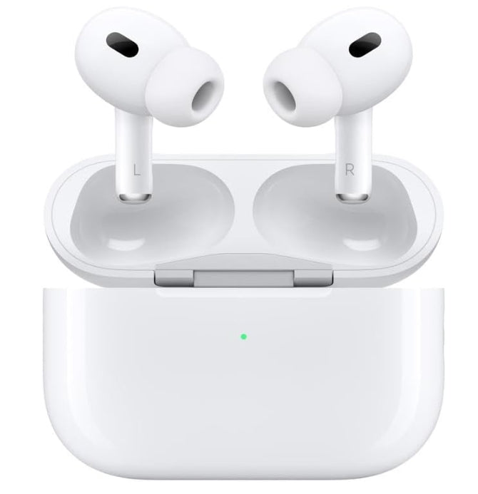 Audífonos inalámbricos AirPods Pro 2 de Apple, audífonos Bluetooth, Cancelación Activa de Ruido, Modo Ambiente, Audio Espacial Personalizado, Sonido de Alta fidelidad, Chip H2, Carga USB-C - Blanco