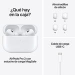 Audífonos inalámbricos AirPods Pro 2 de Apple, audífonos Bluetooth, Cancelación Activa de Ruido, Modo Ambiente, Audio Espacial Personalizado, Sonido de Alta fidelidad, Chip H2, Carga USB-C - Blanco