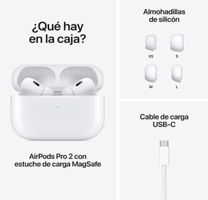 Audífonos inalámbricos AirPods Pro 2 de Apple, audífonos Bluetooth, Cancelación Activa de Ruido, Modo Ambiente, Audio Espacial Personalizado, Sonido de Alta fidelidad, Chip H2, Carga USB-C - Blanco
