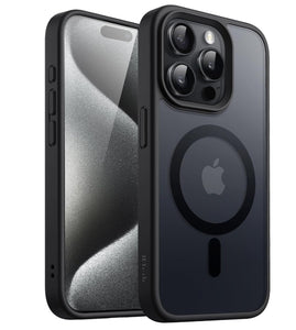 JETech Funda Magnética para iPhone 15 Pro MAX 6.7 Pulgadas Compatible con MagSafe, Carcasa Translúcida Mate Trasera Fina Antigolpes (Negro)