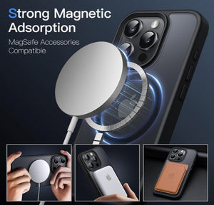 JETech Funda Magnética para iPhone 15 Pro MAX 6.7 Pulgadas Compatible con MagSafe, Carcasa Translúcida Mate Trasera Fina Antigolpes (Negro)