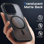 JETech Funda Magnética para iPhone 15 Pro MAX 6.7 Pulgadas Compatible con MagSafe, Carcasa Translúcida Mate Trasera Fina Antigolpes (Negro)