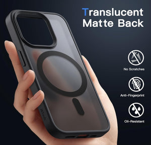 JETech Funda Magnética para iPhone 15 Pro MAX 6.7 Pulgadas Compatible con MagSafe, Carcasa Translúcida Mate Trasera Fina Antigolpes (Negro)